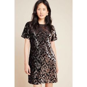 New Anthropologie Andi Sequined Velvet Mini Dress by Ro & De $160  BLACK Small